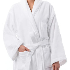 Wholesale Luxury Custom Logo Kimino Collar bathrobe Spa Unisex White 100% cotton Terry Velour Hotel Bathrobe