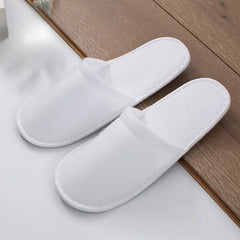 OEM Custom Logo Guest Slippers Wholesale Cheap Eva Sole Disposable Hotel Slippers White Guest Bedroom  Toweling Slippers