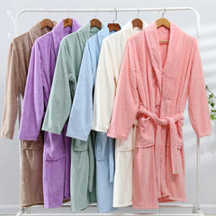 Custom Multisize Jacquard Flannel Bathrobes For Man Or Women Hilton Hotel Shower Spa 100% Polyester Coral Fleece Bathrobe