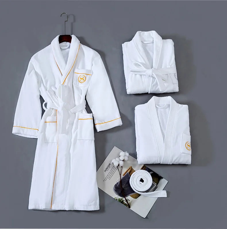 Wholesale hotel spa bathroom 100% cotton high quality white bathrobe plush ladies spa bathrobe