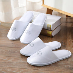 OEM Custom Logo Guest Slippers Wholesale Cheap Eva Sole Disposable Hotel Slippers White Guest Bedroom  Toweling Slippers