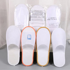 OEM Custom Logo Guest Slippers Wholesale Cheap Eva Sole Disposable Hotel Slippers White Guest Bedroom  Toweling Slippers