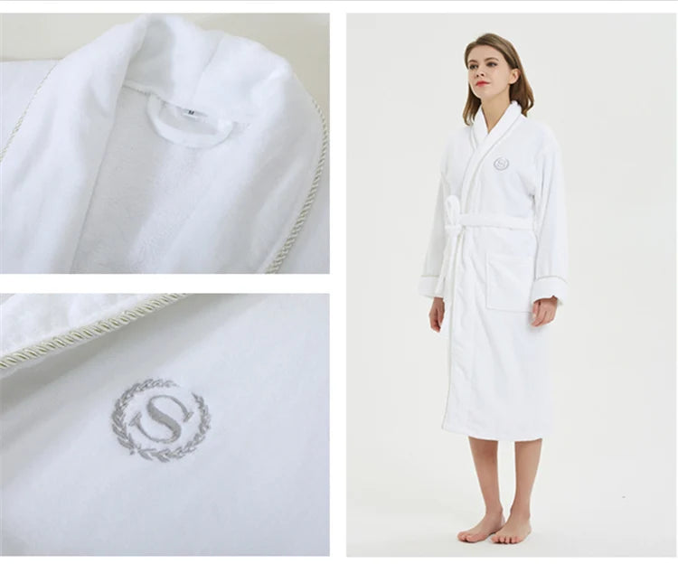 Wholesale Luxury Custom Logo Kimino Collar bathrobe Spa Unisex White 100% cotton Terry Velour Hotel Bathrobe