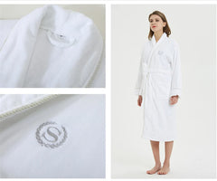 Wholesale Luxury Custom Logo Kimino Collar bathrobe Spa Unisex White 100% cotton Terry Velour Hotel Bathrobe